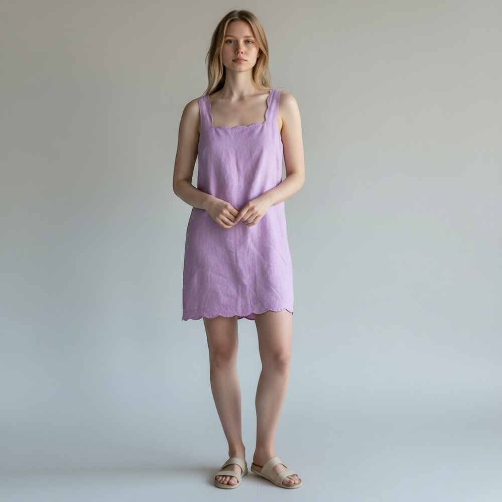Abercrombie & Fitch Mini Dress Womens XSP Purple Linen Scalloped Edge Sleeveless